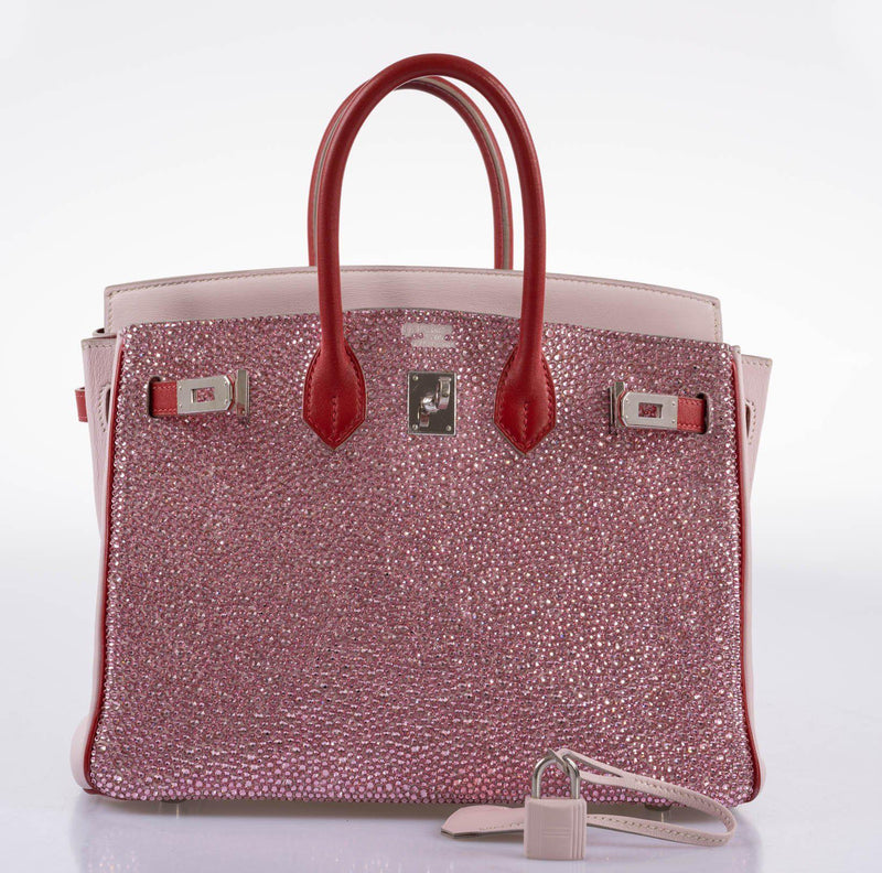 Close-up of Swarovski crystal detailing on Pink Princess Birkin