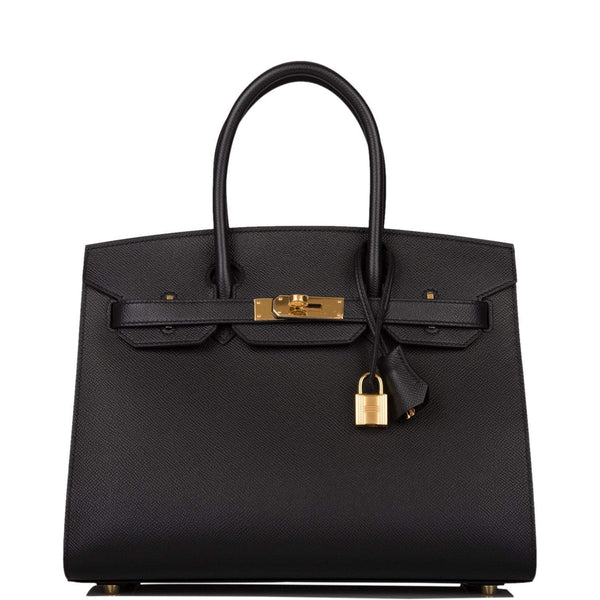 Hermes Birkin Sellier 30 handbag in Black Epsom leather with gold hardware.

