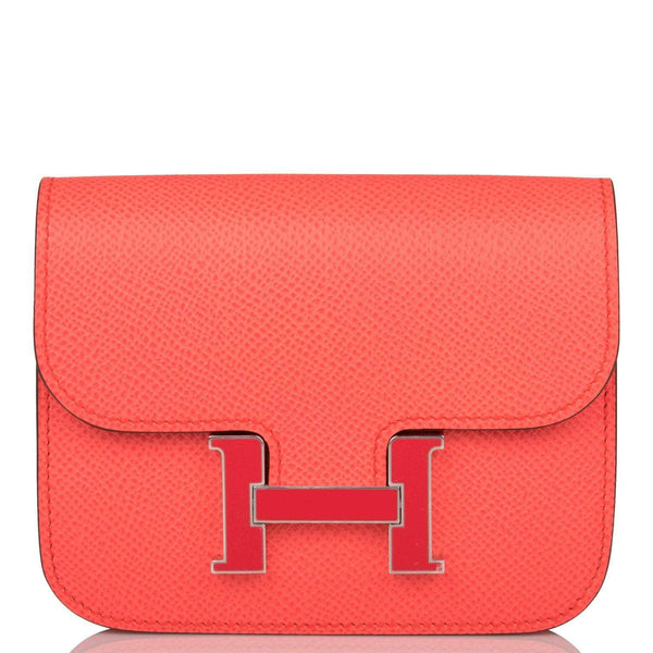 Hermes Constance Slim Wallet in Rose Texas Epsom leather with palladium hardware.