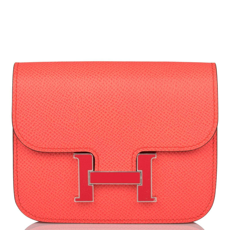 Hermes Constance Slim Wallet in Rose Texas Epsom leather with palladium hardware.