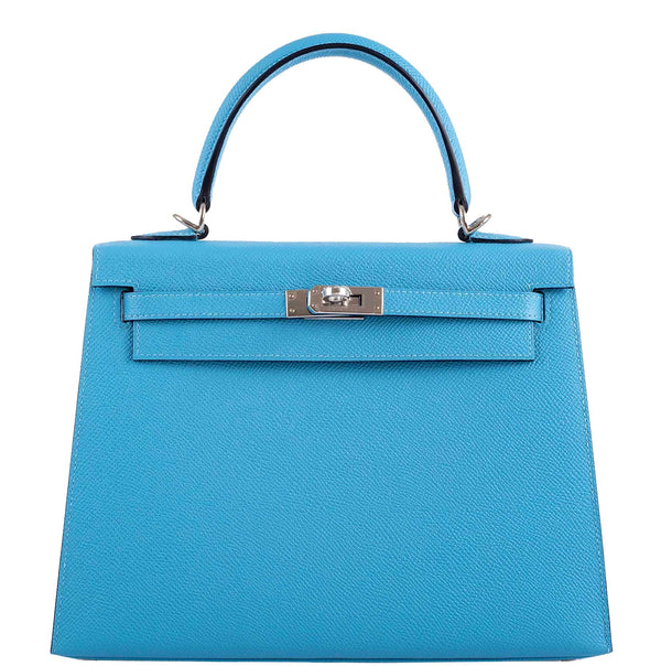 Hermes Kelly 25 Sellier handbag in Bleu du Nord Epsom leather with palladium hardware.