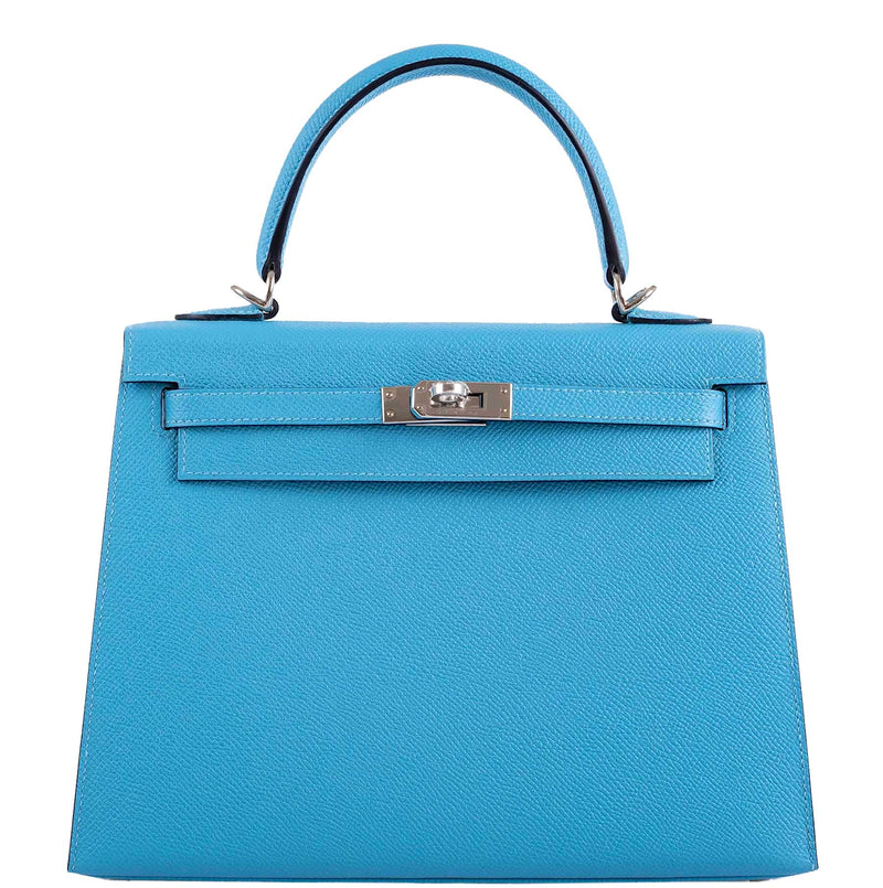 Hermes Kelly 25 Sellier handbag in Bleu du Nord Epsom leather with palladium hardware.