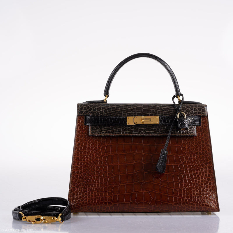 A side view of the bag, highlighting the alligator material