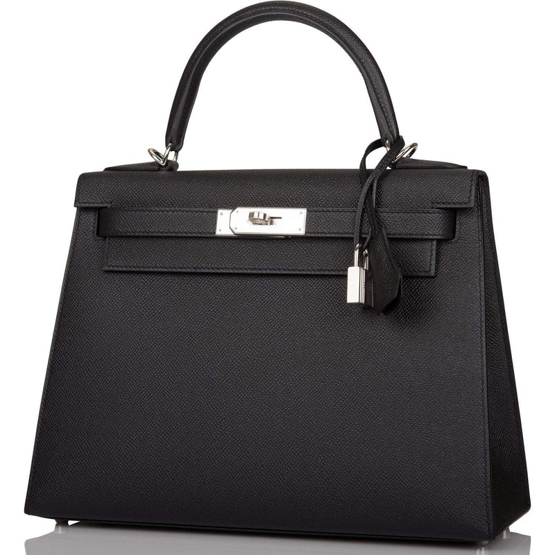 left view of Hermès Kelly 28 Sellier in black Epsom leather
