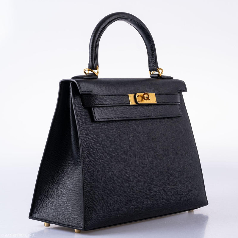 A side profile of the Hermes Kelly 28, highlighting its sharp silhouette