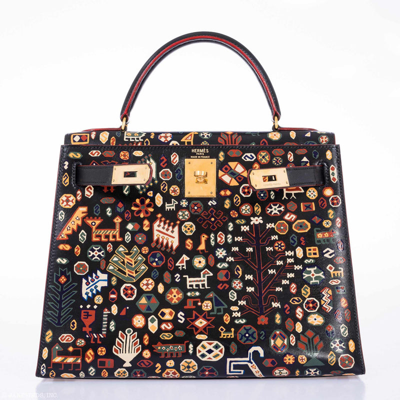 Hand-painted Qashqai carpet-inspired detailing on Hermes bag