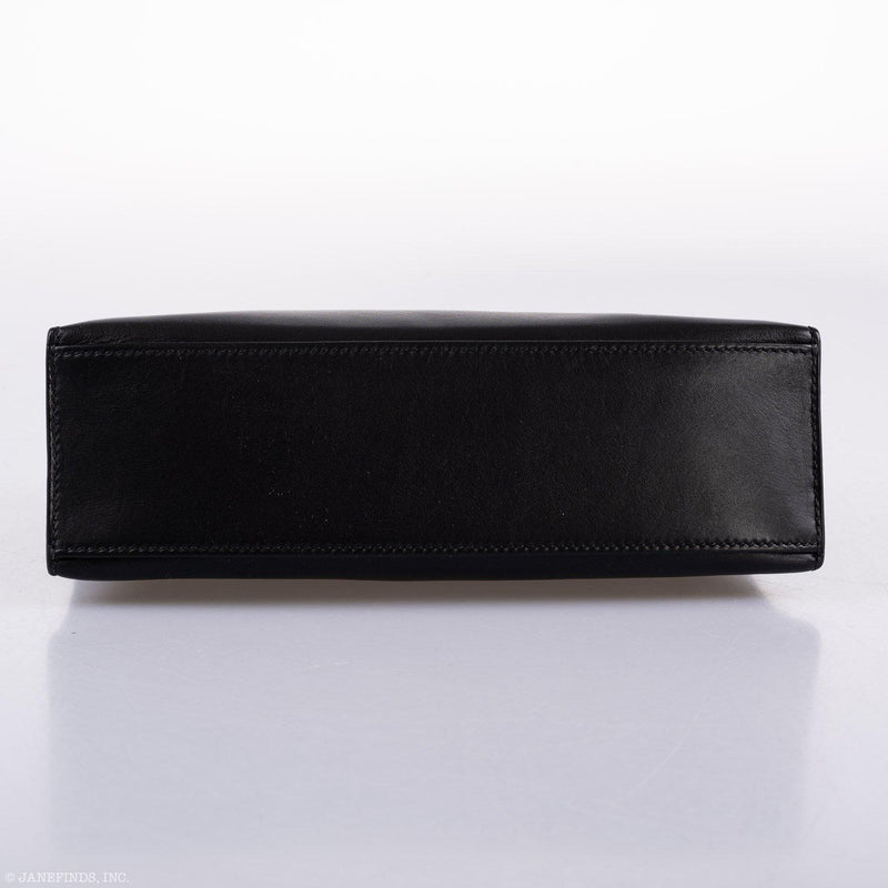 Interior view of Hermes Kelly Mini Pochette in black Swift leather.
