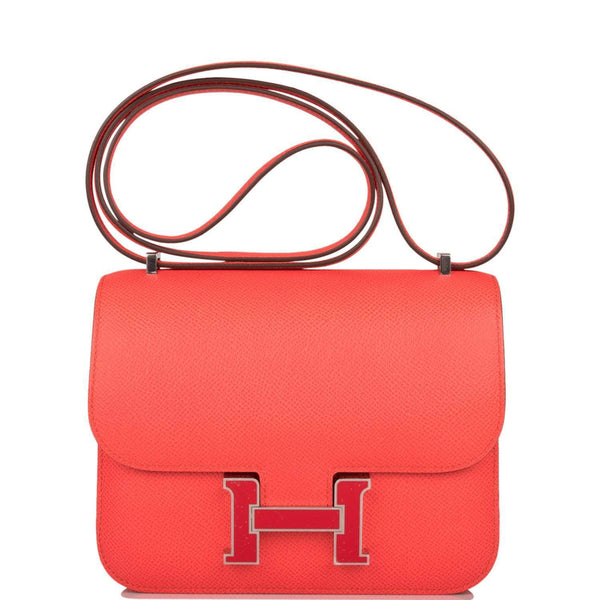 Hermes Mini Constance 18cm handbag in Rose Texas Epsom leather with palladium hardware.