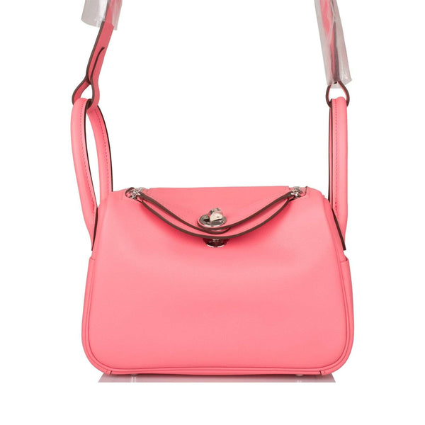 Hermes Mini Lindy handbag in Rose D'Ete Swift leather with palladium hardware