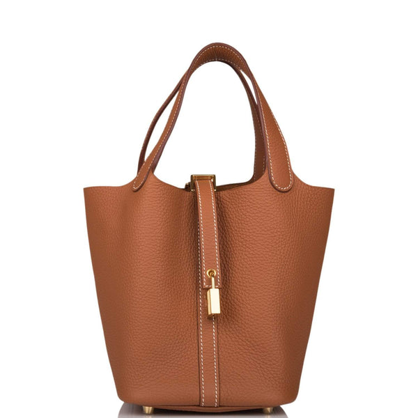 Front view of Hermès Picotin Lock 18 Gold Clemence Leather Bag