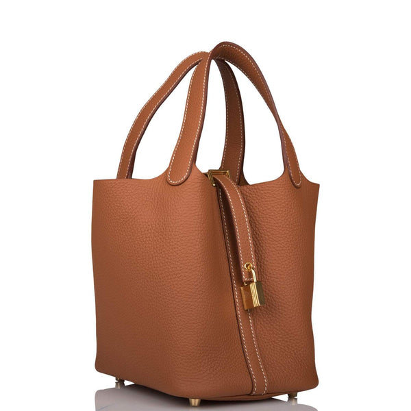 lock view of Hermès Picotin Lock 18 Gold Clemence Leather Bag