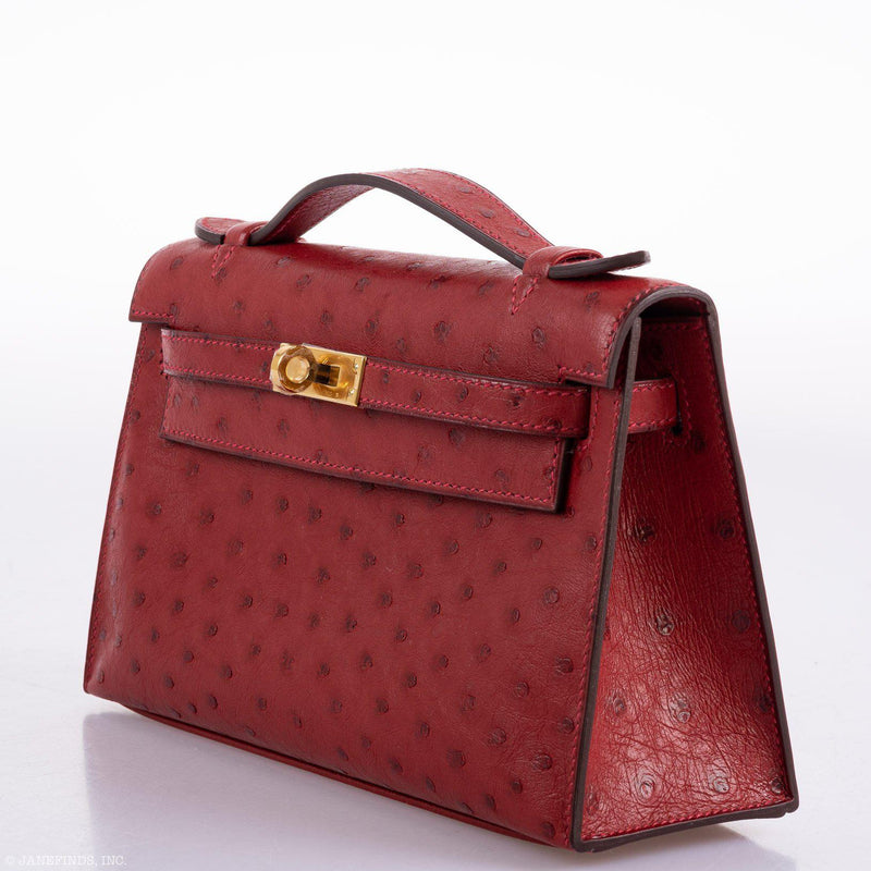 Back view of Rouge Vif ostrich leather finish