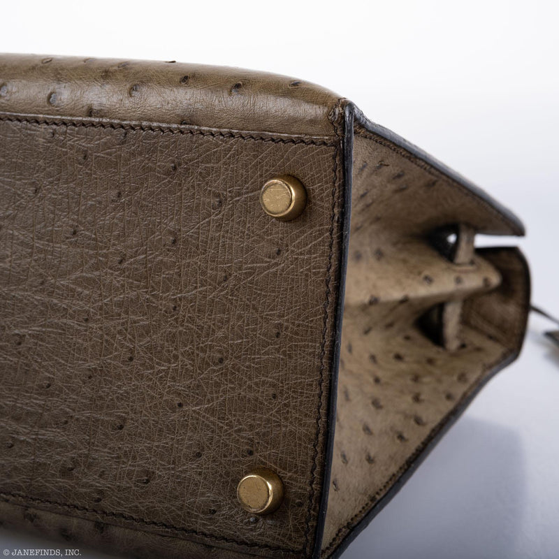 Gold lock and keys of Kelly 28 ostrich close-up