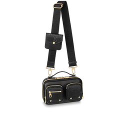 Front view of the Louis Vuitton Utility Crossbody in black calfskin leather.